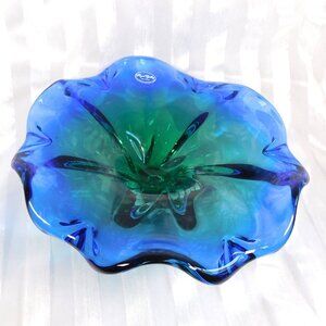 Royal Gallery Blue and Green Art Glass Bowl # 26579